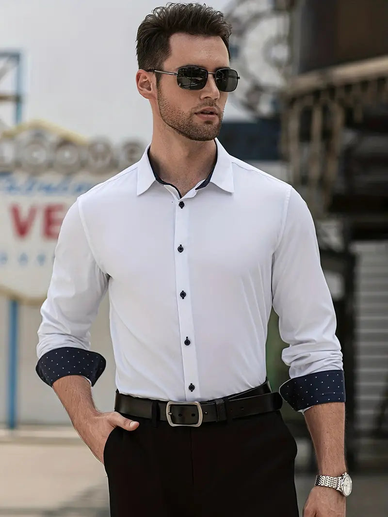 Mannen Overhemd Elegant met Contrastkraag en Knopen