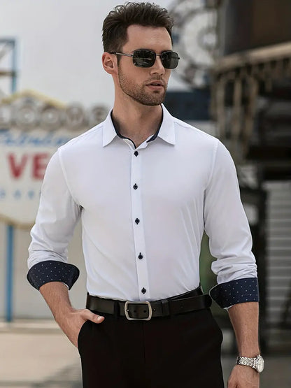 Mannen Overhemd Elegant met Contrastkraag en Knopen