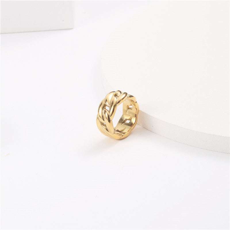 Dames Gouden Ring met Brede Schakel en Grove Textuur