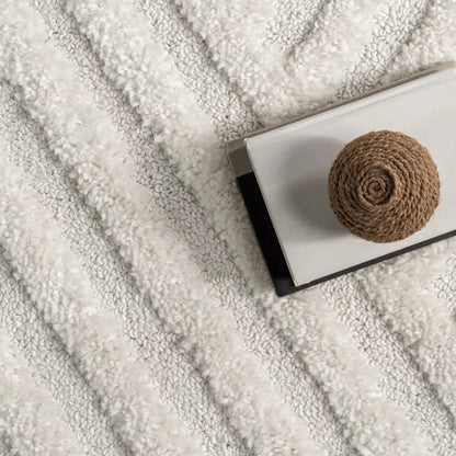 Japandi Vloerkleed Hoogpolig Geometrisch Franjes Creme Polypropeen Woonkamer Slaapkamer