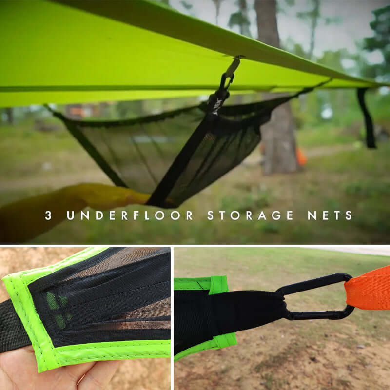 Driehoekige Hangende Camping Relaxmat voor Meerdere Personen – Luchtbed voor 3 Punten met Bevestigingsset 280x280 of 400x400 cm Groen Zwart