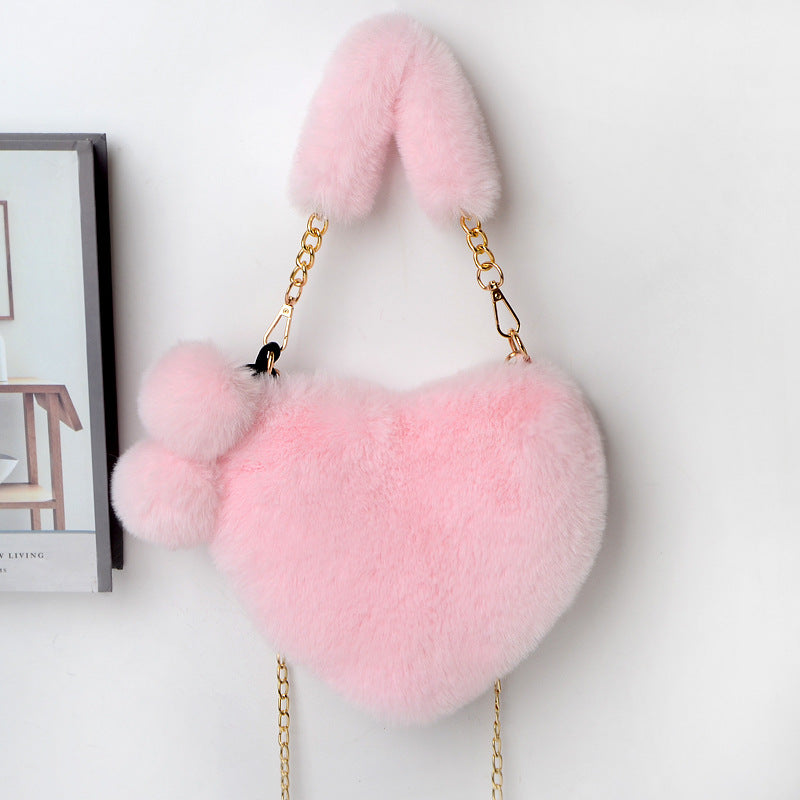 Dames Handtas Plush Hartvorm met Ketting Sluiting