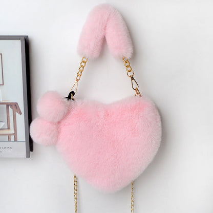 Dames Handtas Plush Hartvorm met Ketting Sluiting