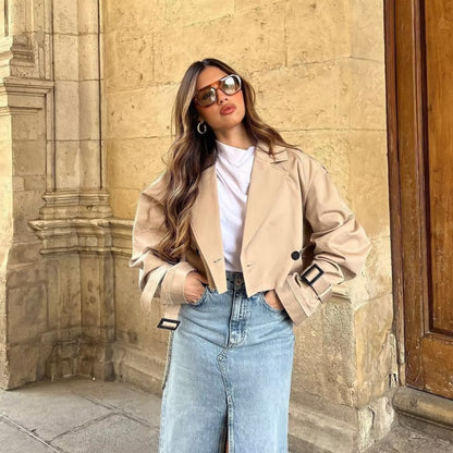 Dames Trenchcoat Kort Stijlvol Waterdicht