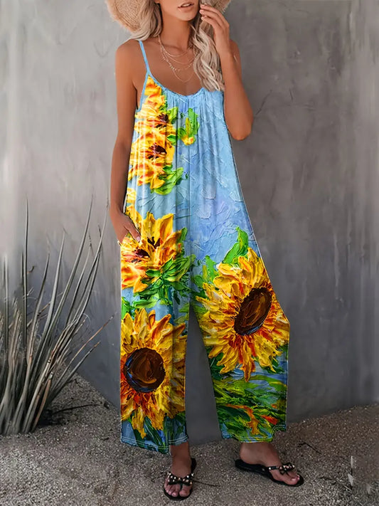 Vrouwelijke Zonnebloem Jumpsuit Zomer Jurk Comfortabel - StudioMarella