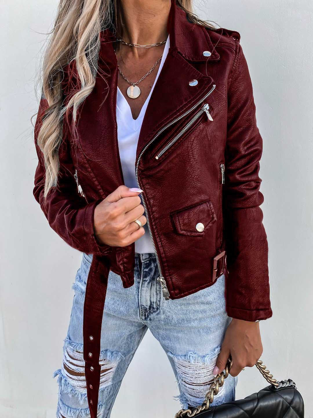 Dames Lederen Jas PU Stijlvol Biker Model