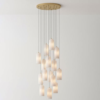 Alabasten Hanglamp met Gevlochten Snoer – Natuursteen Verlichting van Enkel Lichtpunt tot 21-Lichts Cluster – Mid-Century Modern Stijl Eetkamer Hanglamp met E12/E14 Fitting