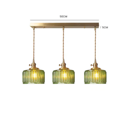 Quilivon Hanglamp Glas Messing Groen E27 Keuken Eettafel Retro Verlichting Geribbeld Glas Design