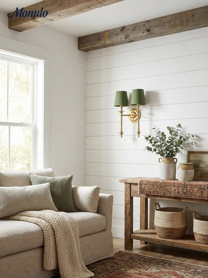 Stoffen Wandlamp met Vintage Koperen Afwerking – Sfeervolle Verlichting voor Hal, Slaapkamer en Woonkamer