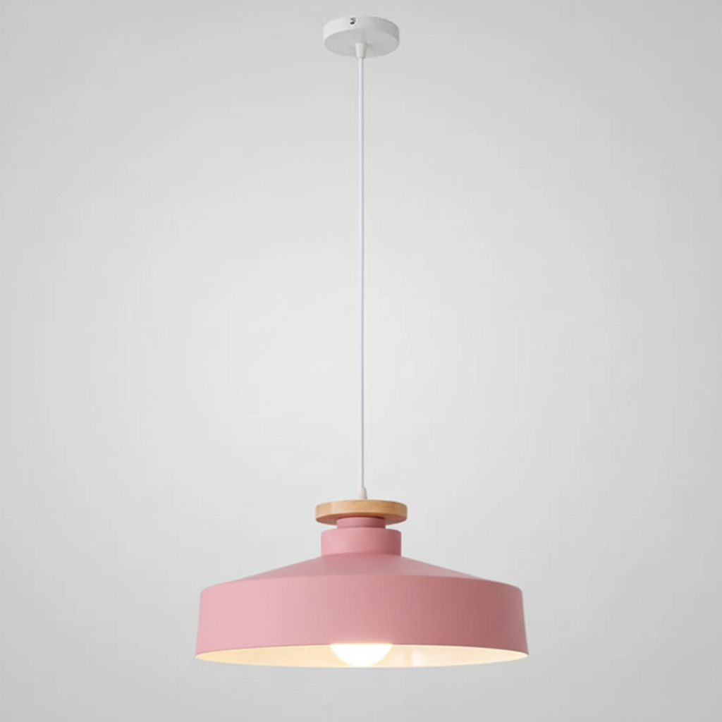 Hanglamp met Houten Kap en Aluminium Accent – Scandinavisch Design voor Eetkamer en Woonkamer