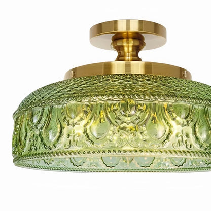 Geribbelde Glazen Plafondlamp met Metalen Armatuur – Minimalistische Verlichting voor Slaapkamer en Gang