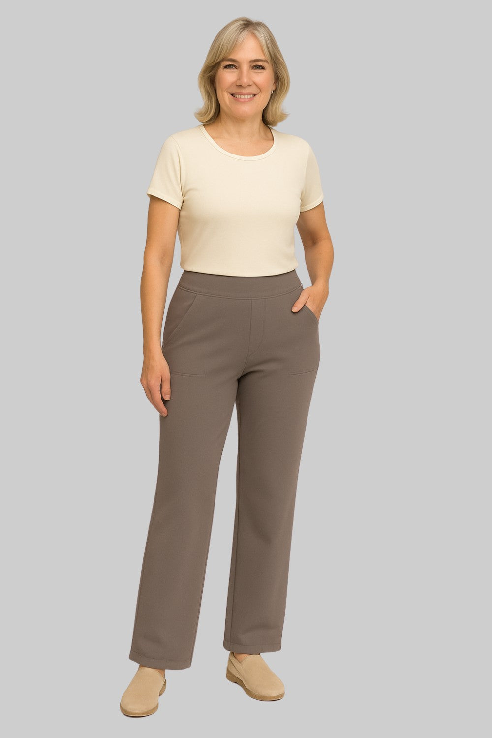 Dames Broek Hoge Taille Rechte Pijpen Met Zakken