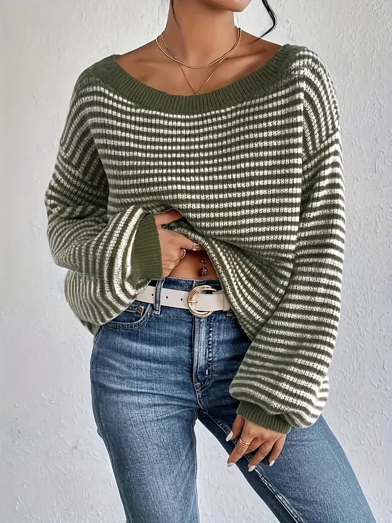 Vrouwelijke Gebreide Trui met Lage Schouders Casual Stijl - StudioMarella