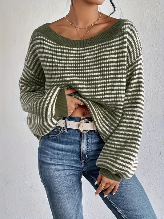 Vrouwelijke Gebreide Trui met Lage Schouders Casual Stijl - StudioMarella