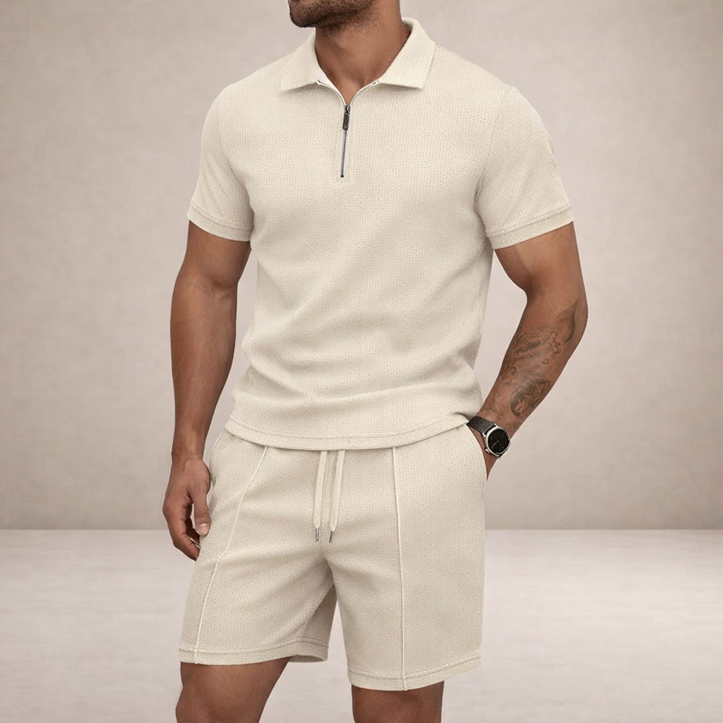 Heren Poloshirt en Shorts Set Slim Fit Ademend Korte Mouw
