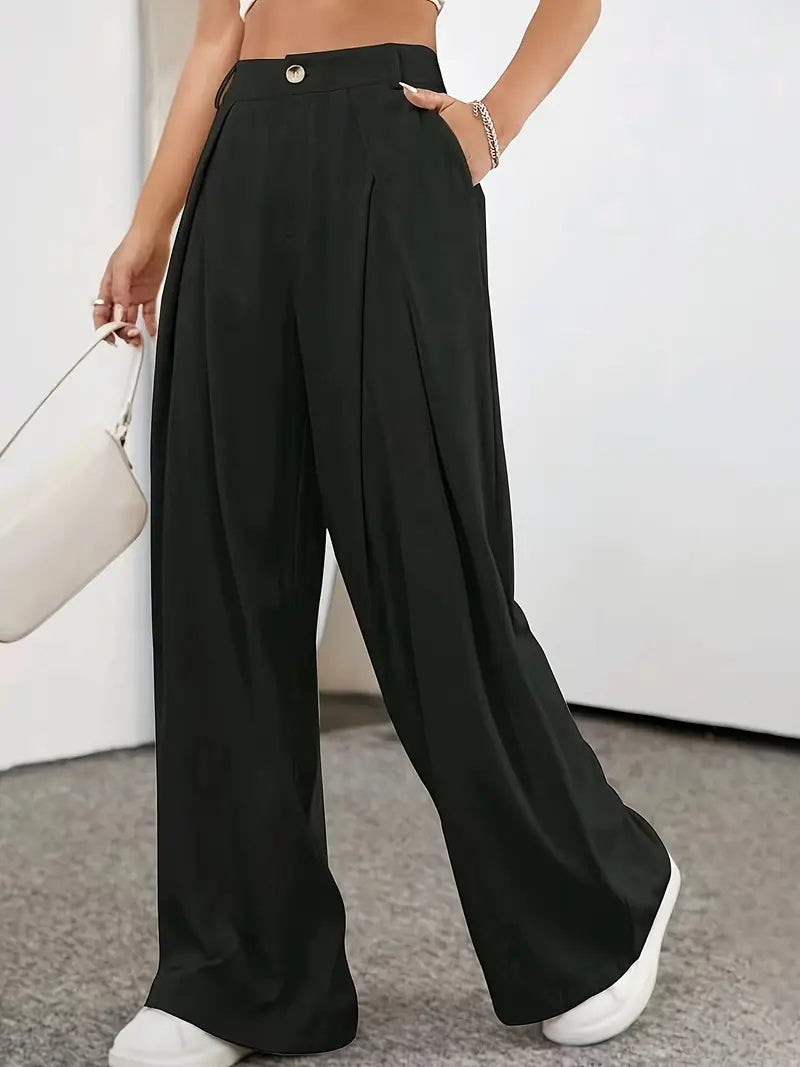 Hoge Taille Broek Geplooid Effen Kleur