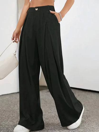Hoge Taille Broek Geplooid Effen Kleur