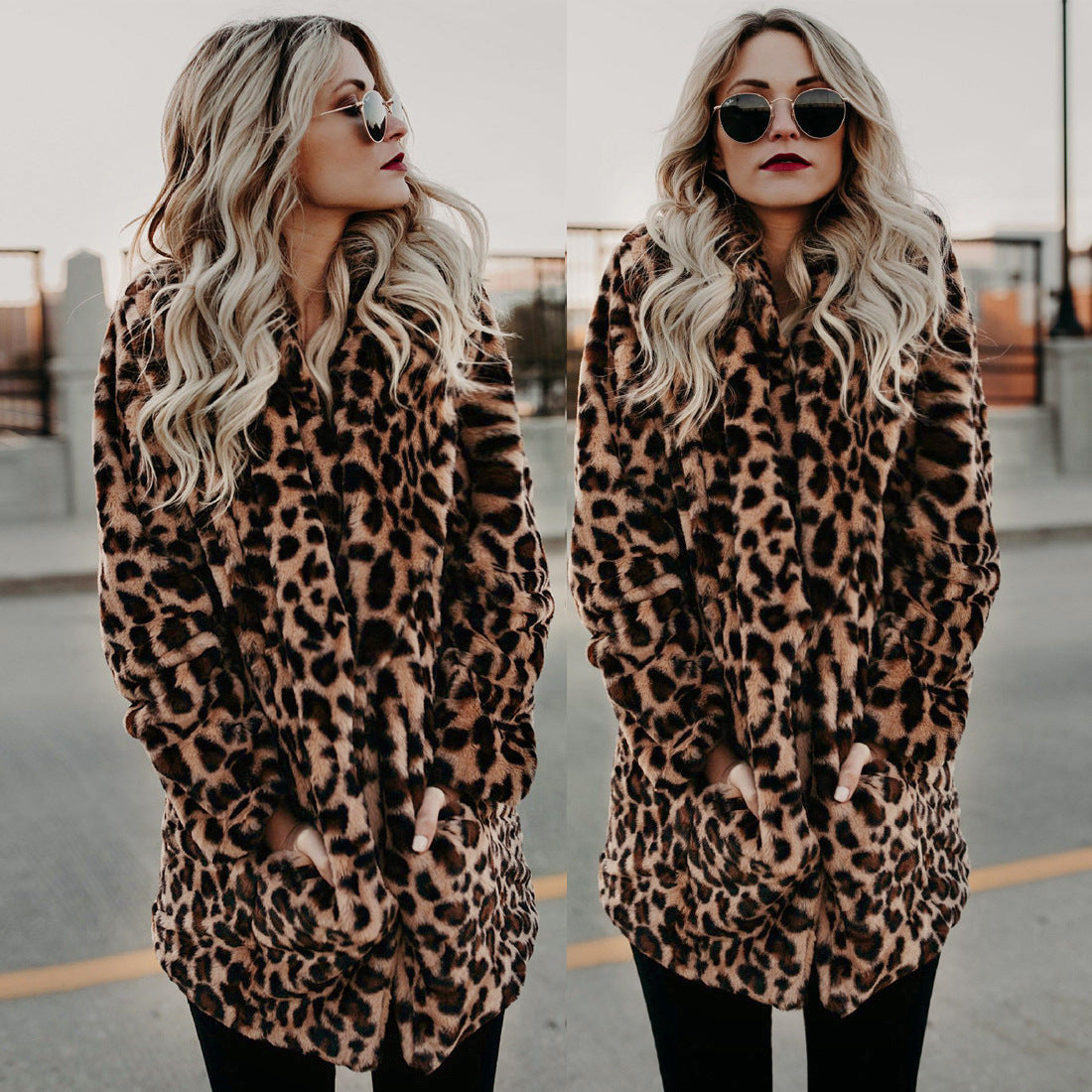 Dames Faux Fur Jas Leopard Print Luxe Blancha → Dames Faux Fur Jas Leopard Print Luxe Jas