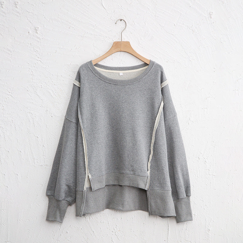 Dames Sweater Warme Losse Trui met Rauwe Boorden