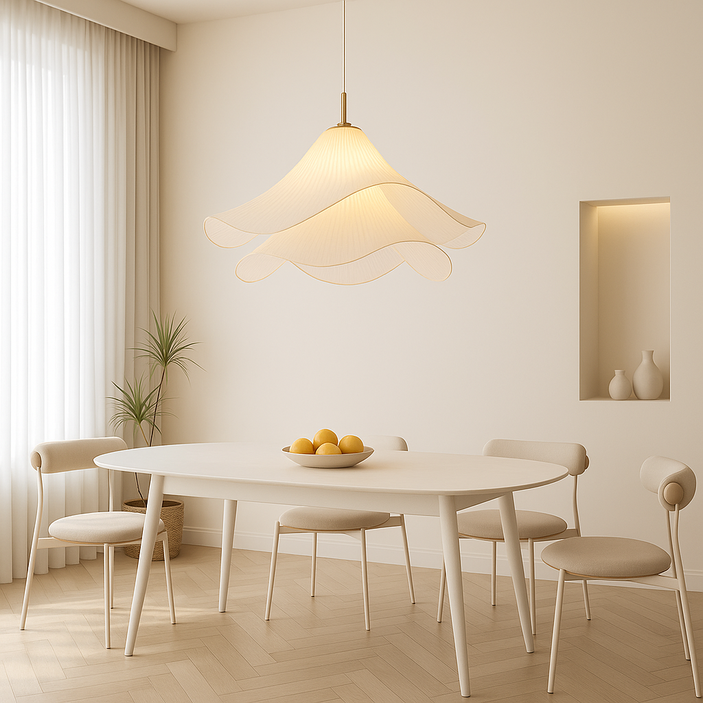 Etherule Bloem Hanglamp Stof Metaal Beige Eetkamer Hanglamp Gelaagd Design Sfeerverlichting Moderne Hanglamp