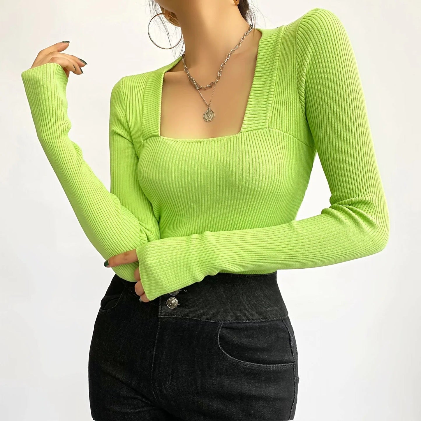 Dames Body Retro met Vierkant Halslijn en Geribde Pasvorm