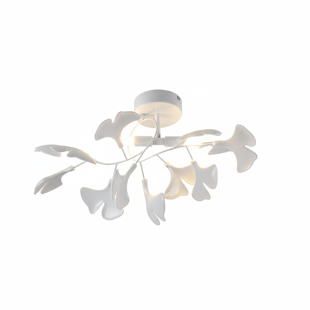 Keramische Hanglamp Ginkgo-Blad – Goudkleurige Armatuur met Witte Bladeren – Modern Natuurgeïnspireerd Design voor Woonkamer Eetkamer Slaapkamer