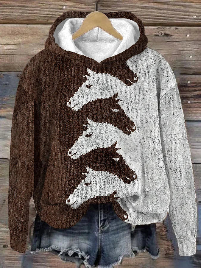 Meisjes Hoodie Paardenprint Gebreid Zacht en Warm - StudioMarella