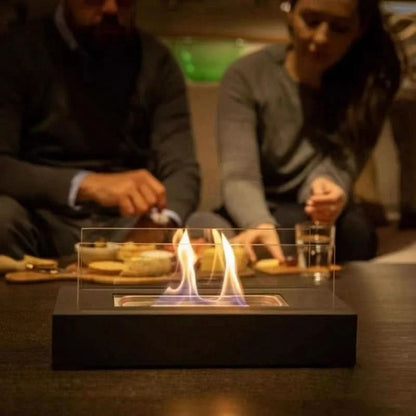 Bioethanol Tafelkachel Draagbaar Gehard Glas & Staal Design voor Binnen & Buiten Rookvrij Sfeerverlichting