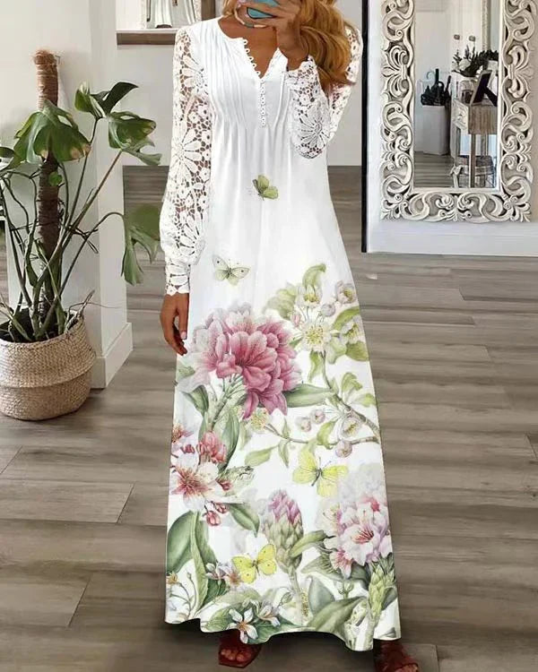 Vrouwelijke Zomerjurk Bloemenprint Korte Mouwen