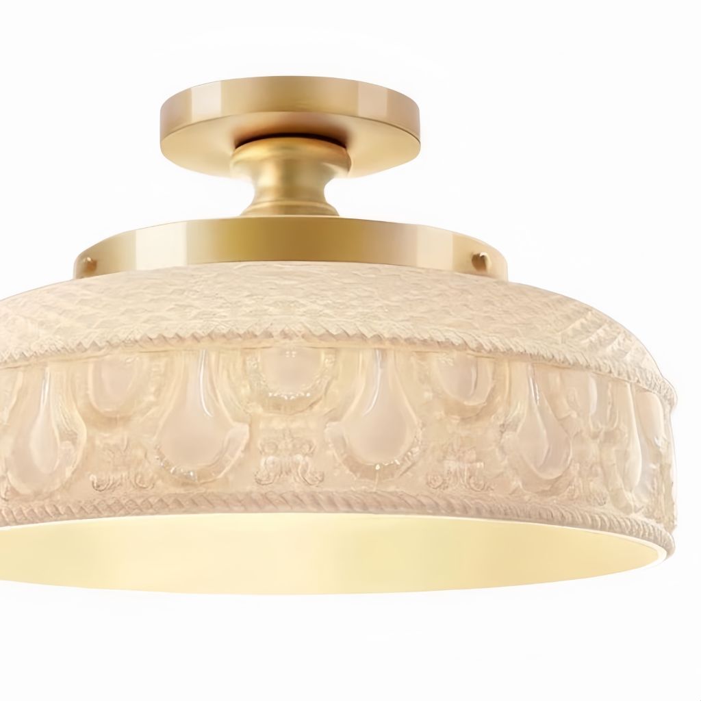 Geribbelde Glazen Plafondlamp met Metalen Armatuur – Minimalistische Verlichting voor Slaapkamer en Gang