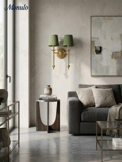 Stoffen Wandlamp met Vintage Koperen Afwerking – Sfeervolle Verlichting voor Hal, Slaapkamer en Woonkamer