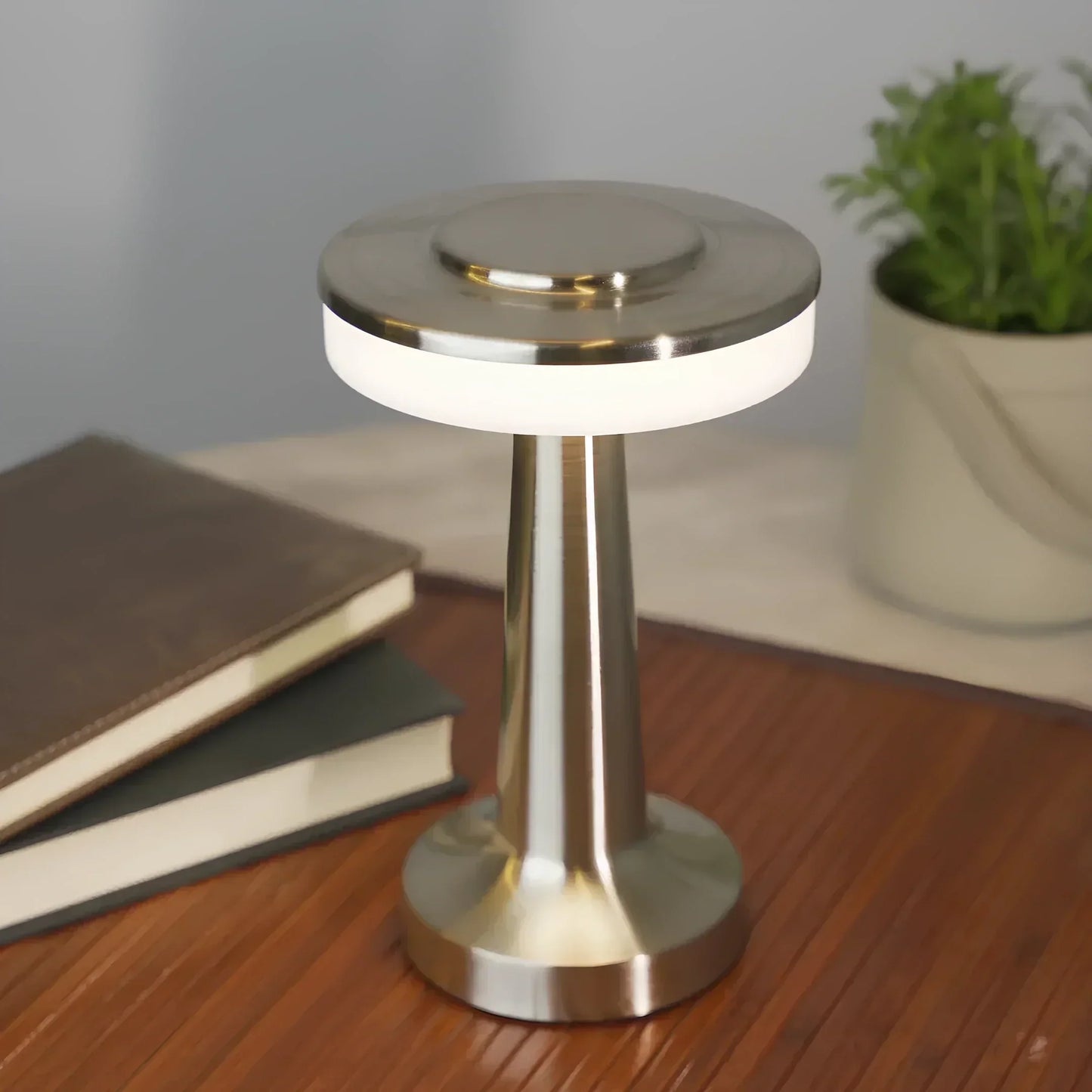 Tafellamp Draadloos Oplaadbaar Dimbaar Metaal LED 3 Lichtkleuren USB-C Goud Zilver Zwart Retro Restaurant Bar Nachtkastje Sfeerlamp Draagbaar