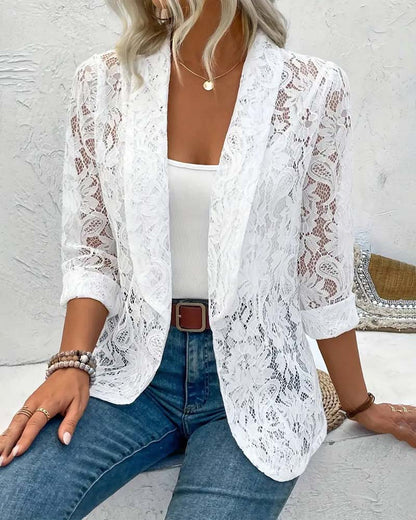 Dames Blazer Kanten Jas Elegant Zwart