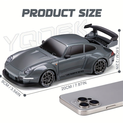 RC drift auto 1:24 4WD grijs met verlichte wielen afstandsbediening extra banden driftauto speelgoed auto usb oplaadbaar