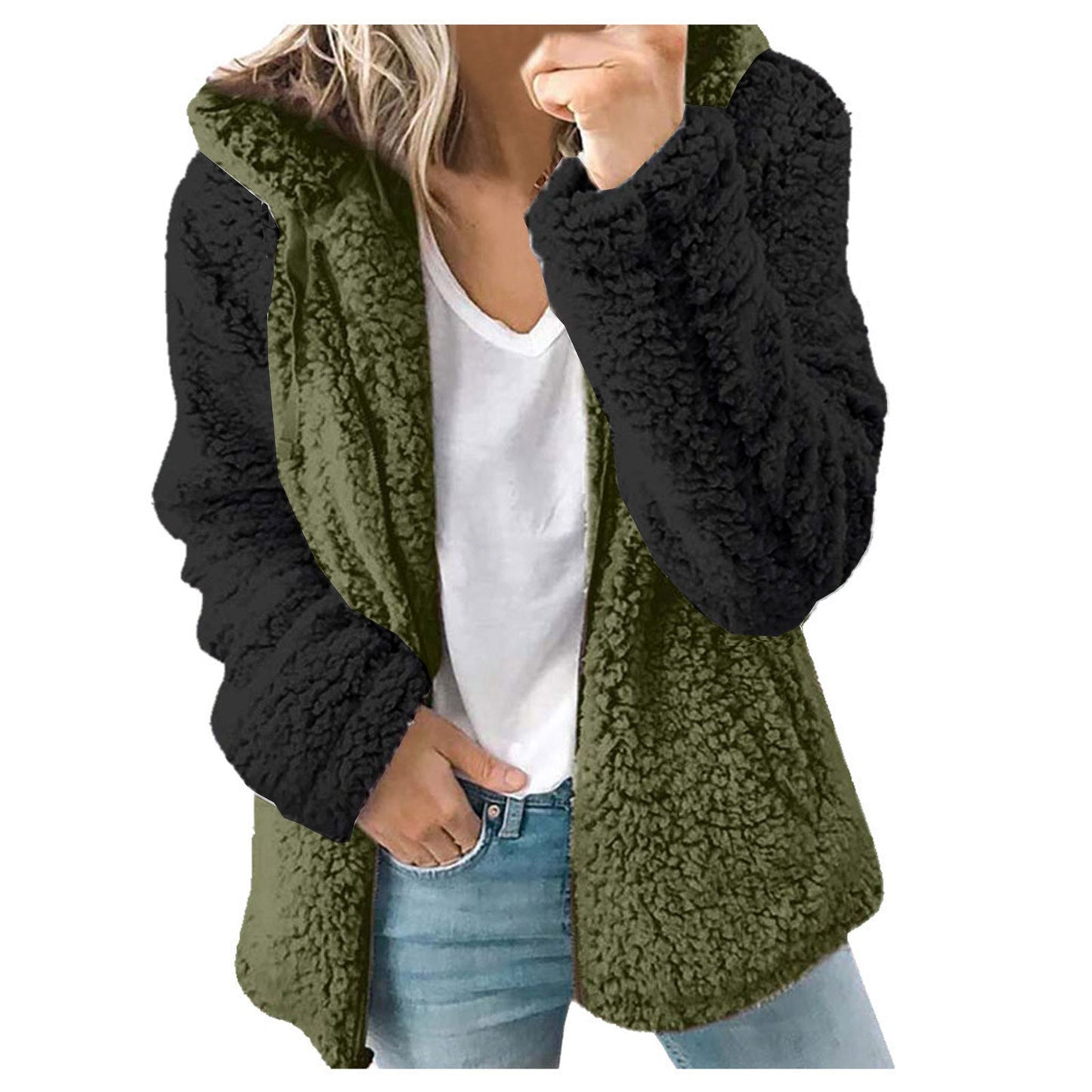 Dames Fleece Vest Zacht met Kap en Contrasterende Mouwen