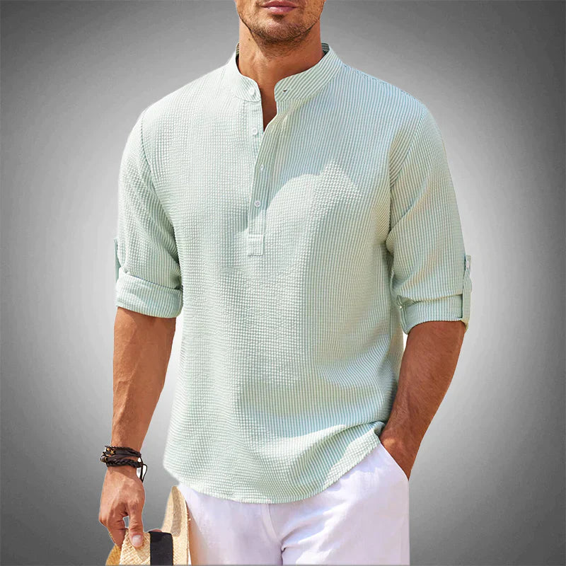 Herenshirt Katoen 3/4 Mouw Casual Henley Stijl