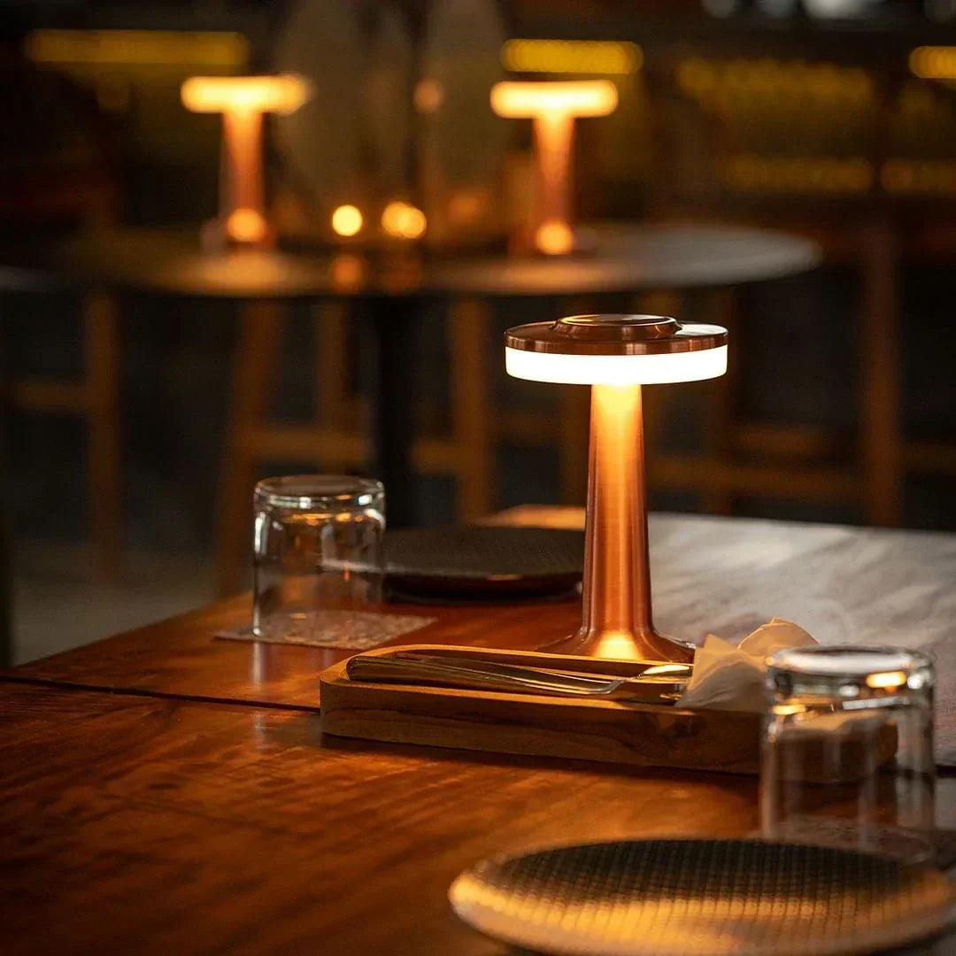Tafellamp Draadloos Oplaadbaar Dimbaar Metaal LED 3 Lichtkleuren USB-C Goud Zilver Zwart Retro Restaurant Bar Nachtkastje Sfeerlamp Draagbaar