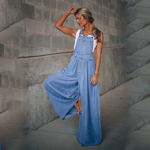 Dames Blauwe Denim Jumpsuit Overall