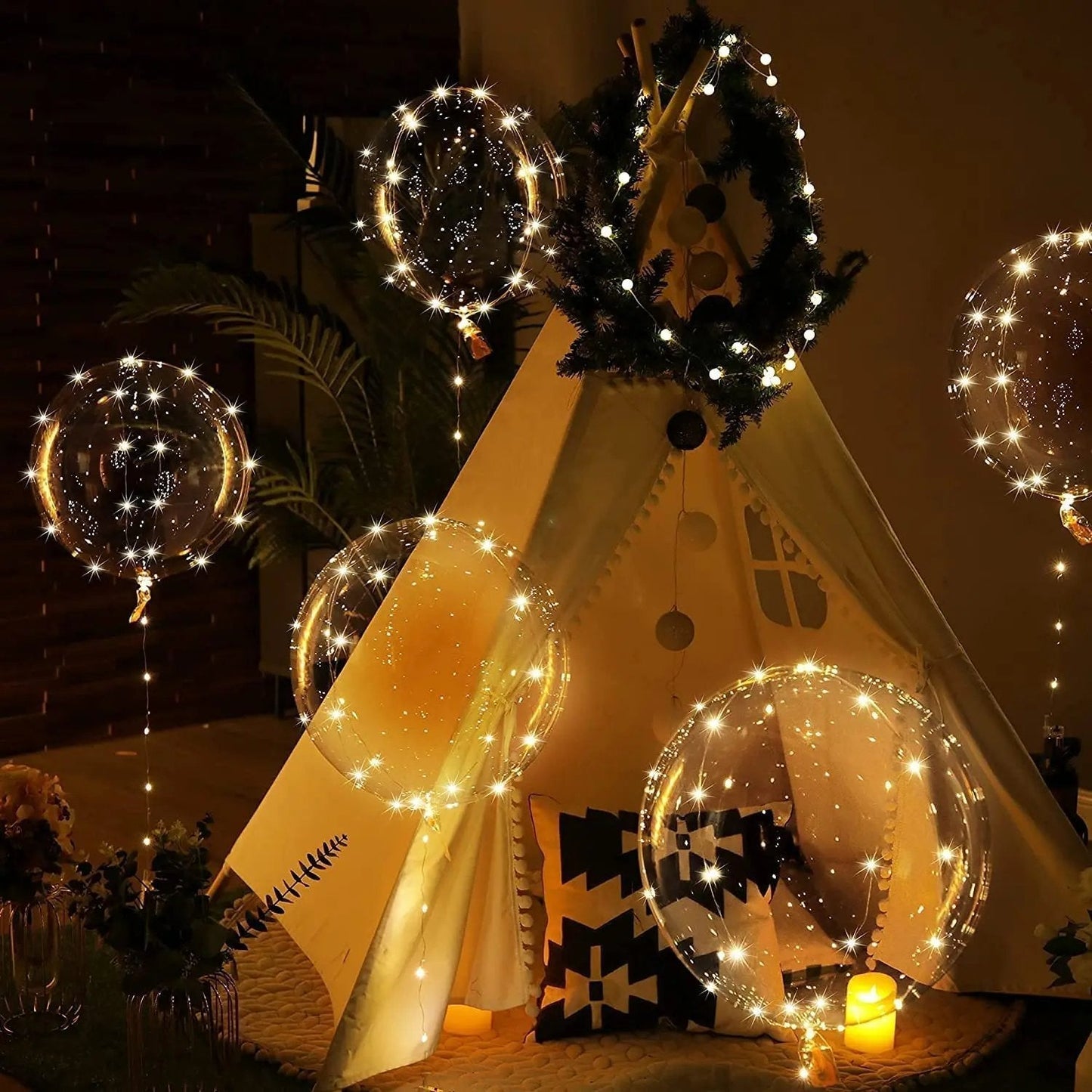 LED Ballonnen Transparant Warm Wit 45cm Set 10 Stuks 3m Lichtdraad Herbruikbaar Latex-vrij Verjaardag Bruiloft Feestdecoratie Batterij