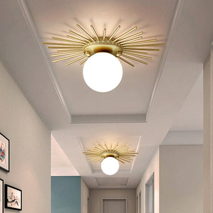 Glazen Plafondlamp Bol Matglas Minimalistisch Goud 25 cm 1 Lichtpunt Scandinavisch Design