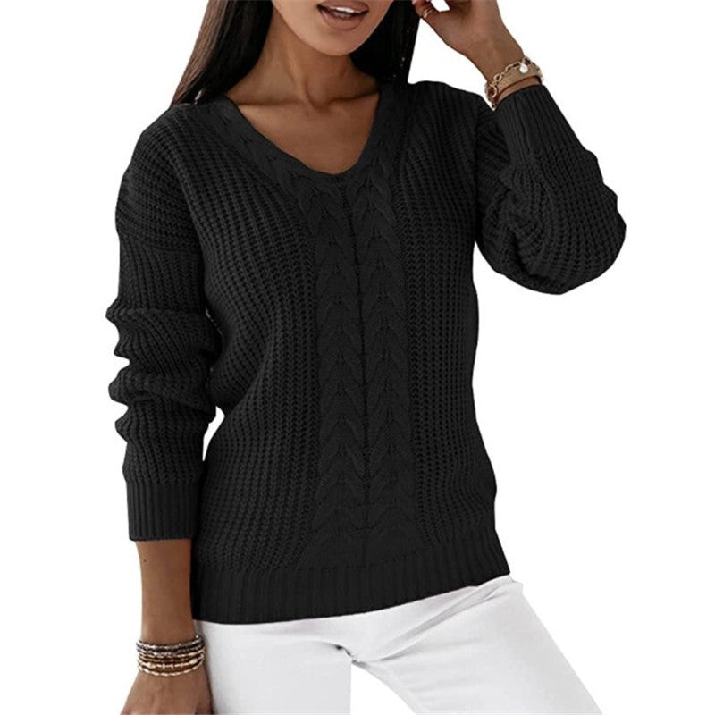 Dames Trui Gebreid V-hals Met Twist Detail → Dames Trui V-hals Gebreid Met Twist