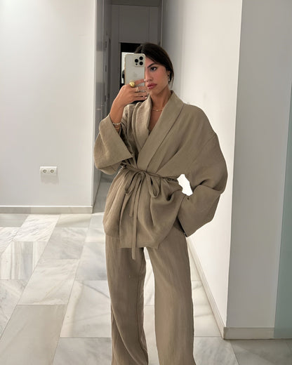 Kimono Set Zwart Onyx Tweedelig voor Vrouw
