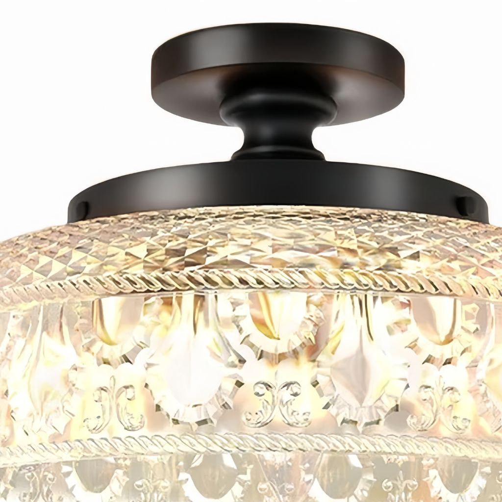 Geribbelde Glazen Plafondlamp met Metalen Armatuur – Minimalistische Verlichting voor Slaapkamer en Gang