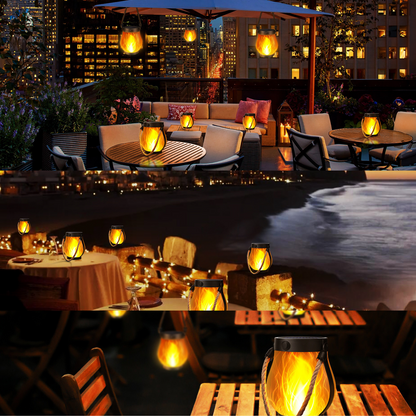 Solar Lantaarn met Vlameffect LED Verlichting Inclusief USB Oplaadoptie Weersbestendig Tuinverlichting Automatische Schemersensor Draadloos Buiten Terras Balkon