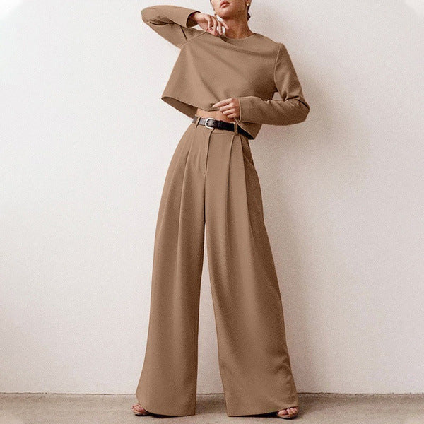 Dames Co-ord Set Lange Mouw Top en Wijde Broek