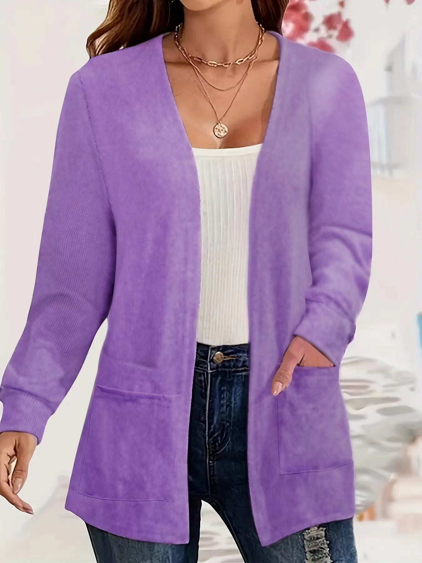 Dames Vest Met Zakken Elegant Lange Mouw