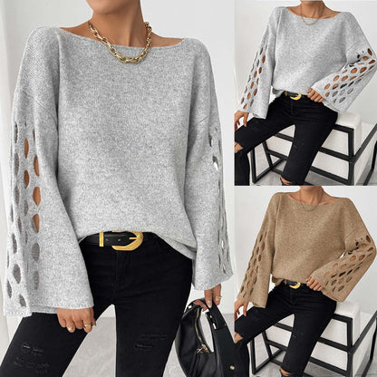 Dames Hals Sweater met Opengewerkte Mouwen Elegant en Stijlvol