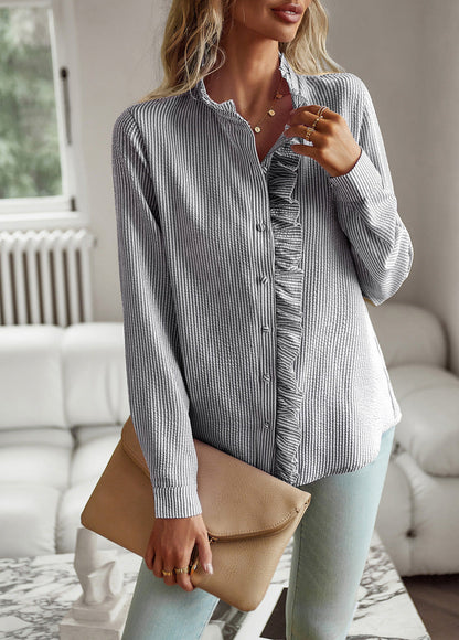 Dames Blouse Elegante Ruches Fijn Geweven Zomermodel