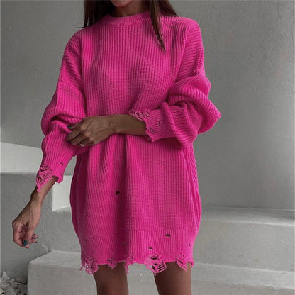 Dames Trui Oversized Ronde Hals Destroyed Effect Modieus