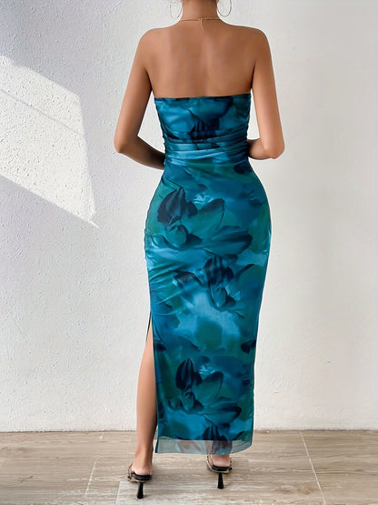 Strapless Gala Avondjurk Zwart Hoge Split Bodycon